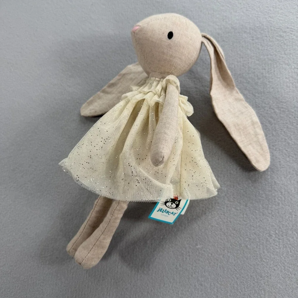 New With Tags Retired 2023 Jolie Jellycat Cotton/Linen Sparkly Dress Beige Bunny